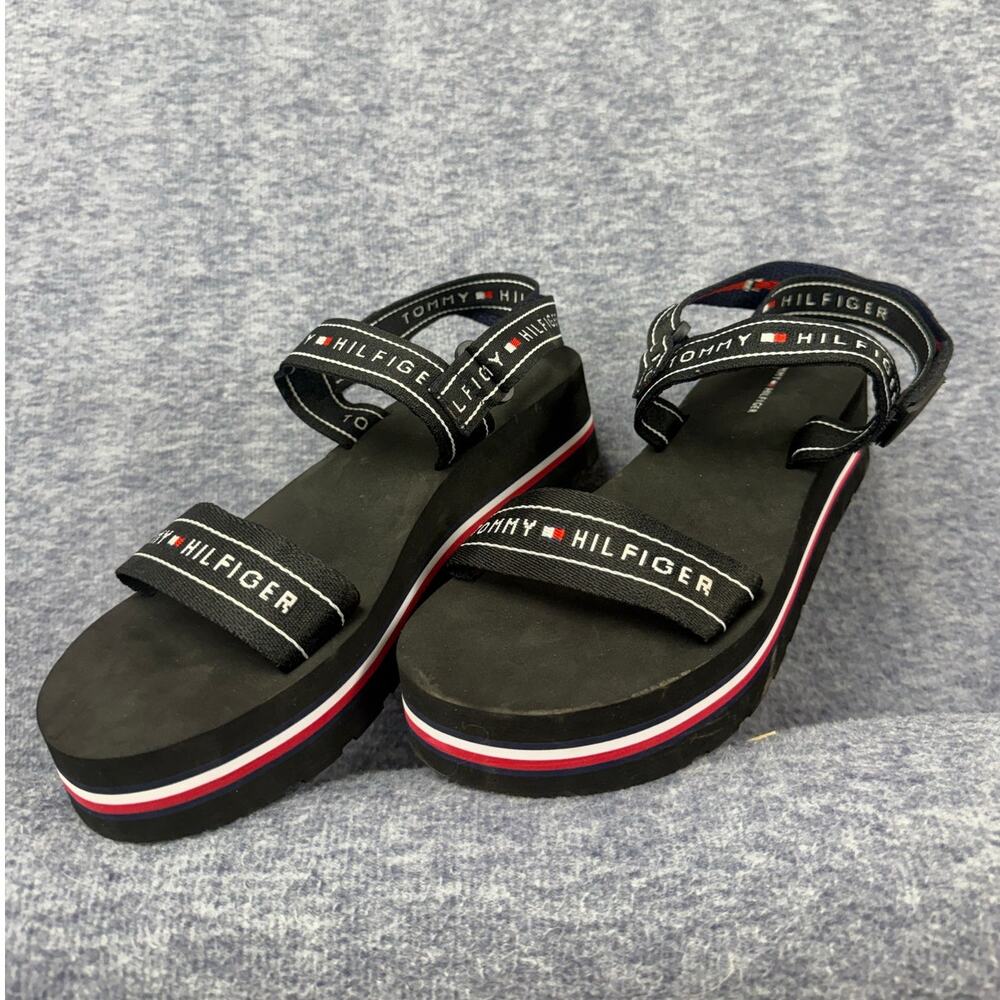 Tommy Hilfiger Black Logo Ankle Strap Twadia Platform Sandals Women's Size 11M